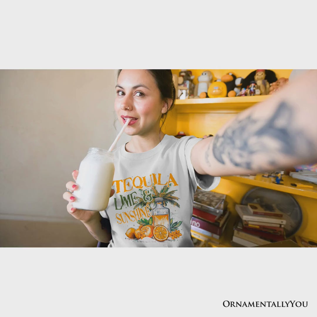 Tequila Lime & Sunshine T-Shirt, Trendy White and Natural Summer Drinking Tee