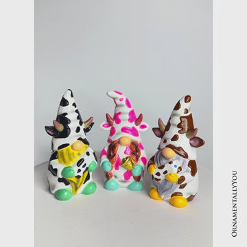 Endearing Cow Gnome Trio Mini Statue Set of Three, 5" Miniature Figurine and Unique Farm Resin Garden Statue