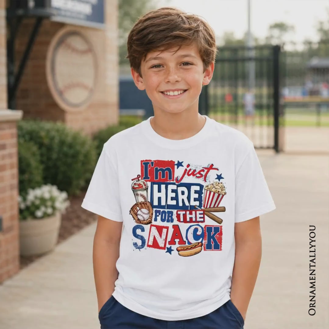 Baseball Snacks Kids T-Shirt, Here For The Food Graphic Tee for Youth Boys