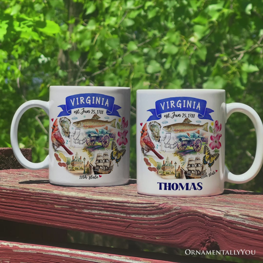 Artistic Virginia State Themes and Landmarks Personalized Mug With Custom Name