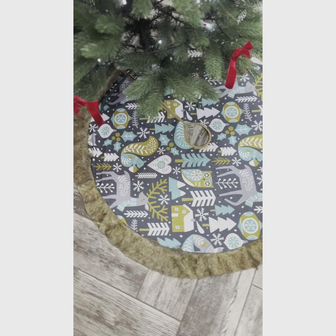 Woodland Animal Scandinavian Folk Christmas Tree Skirt