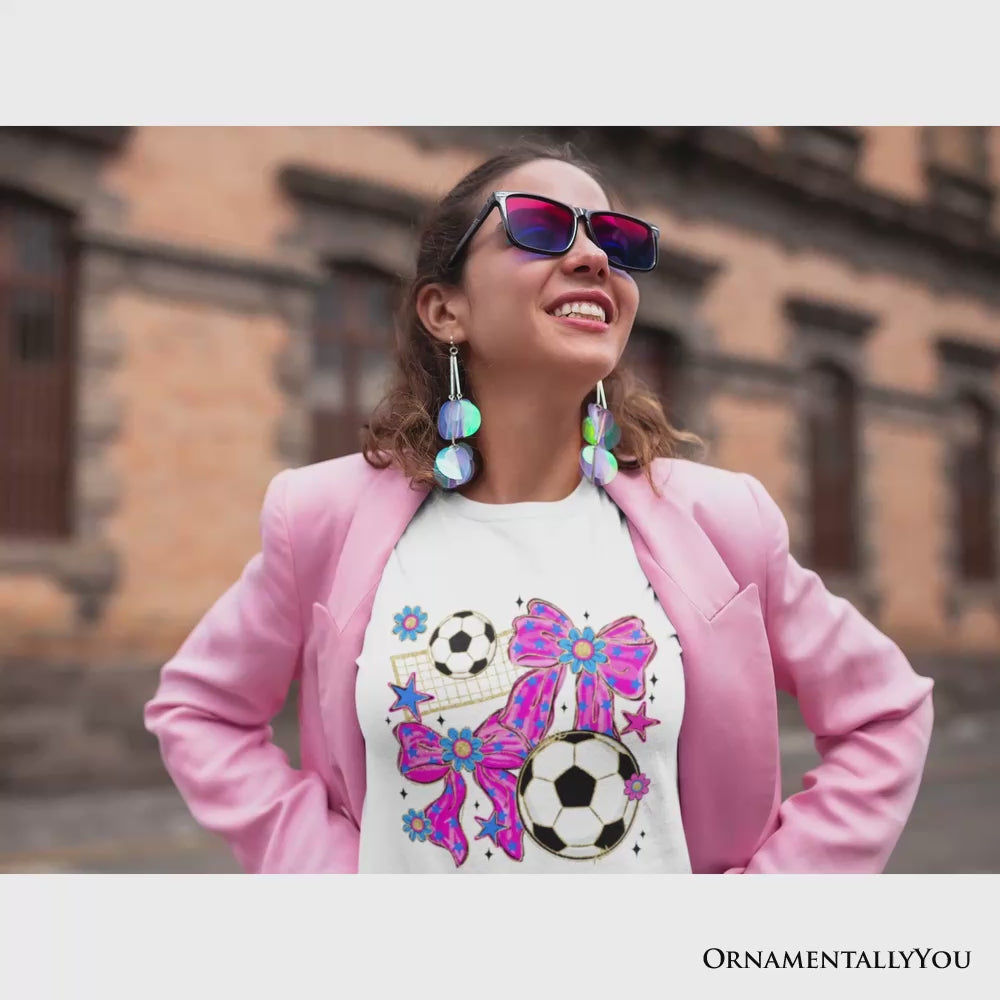 Soccer Coquette Pink Bow T-Shirt, Preppy Game Day Tee