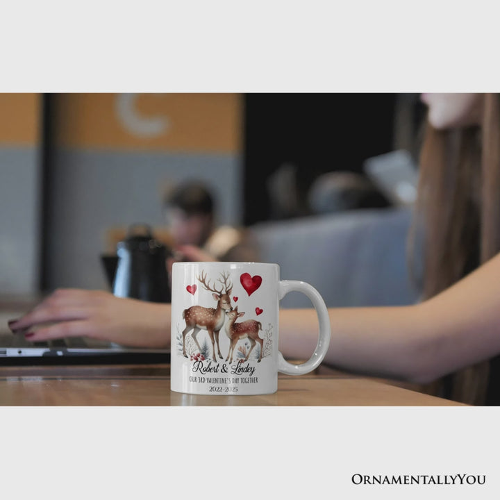 Valentine Deer Anniversary Personalized Mug for Couple, Together Keepsake Romantic Gift