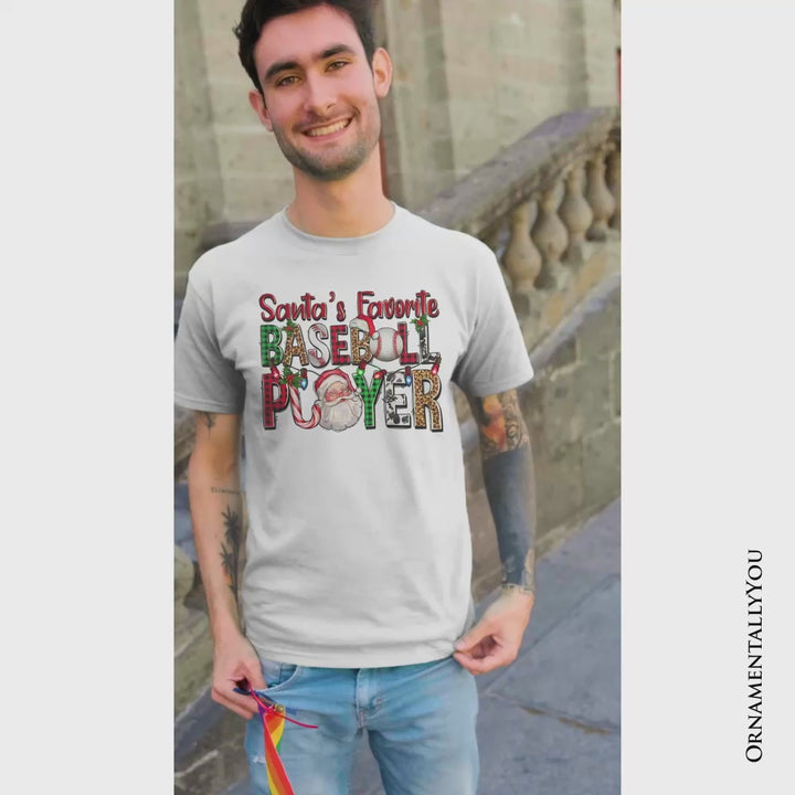 Santa’s Favorite Baseball Player Plaid Christmas T-Shirt, Sports Team Holiday Tee