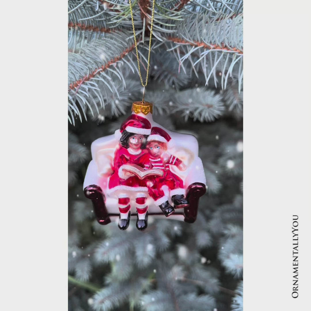 (Pre-Order) Charming Kids on the Couch Glass Christmas Ornament, Sentimental Holiday Tree Decor