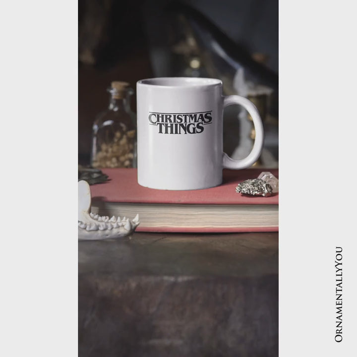 Eerie Christmas Things Vintage Personalized Mug, Handcrafted Retro Horror Gift with Custom Name