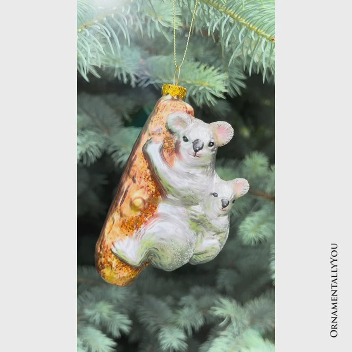Koala Baby and Parent Glass Christmas Ornament