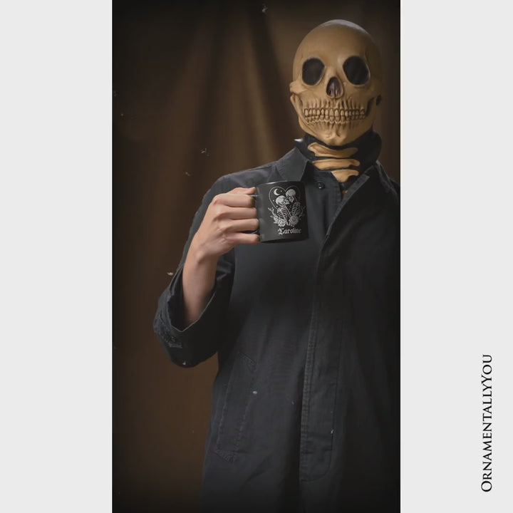 The Lovers Skeletons Personalized Mug, Spooky Gothic Couple Gift with Custom Name