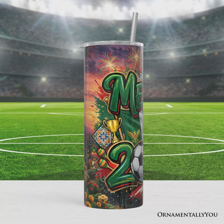 Mexico 2026 Soccer Cup Global Championship 20oz Tumbler With Lid and Stainless Steel Straw, Fans Football Gift Cup