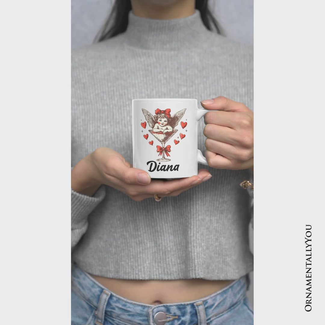 Retro Coquette Cupid Valentine Personalized Mug, Galentine Gift with Custom Name
