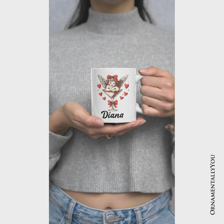 Retro Coquette Cupid Valentine Personalized Mug, Galentine Gift with Custom Name