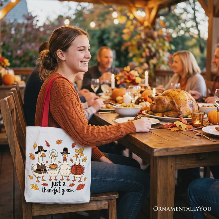 Just a Thankful Goose Tote Bag, Funny Thanksgiving Family Turkey Day Gift Shopper