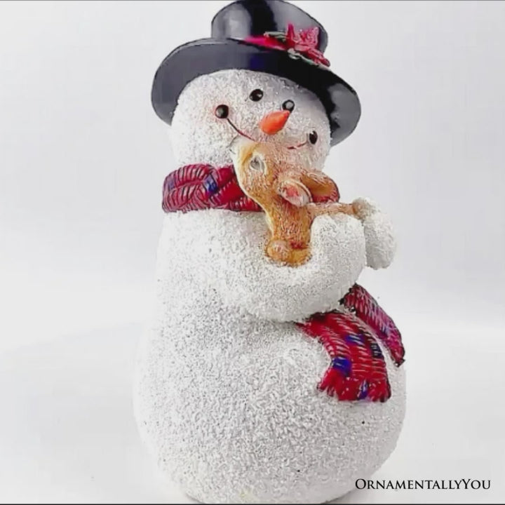 Enchanting Snowman and Fawn Home Holiday Decoration, 8" Tall Winter Woodland Deer Figurine