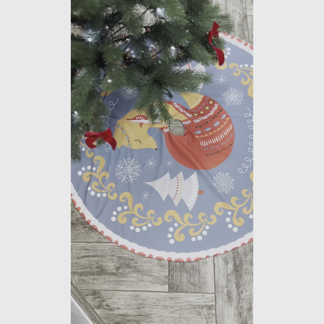 Scandinavian Folk Fox Christmas Tree Skirt