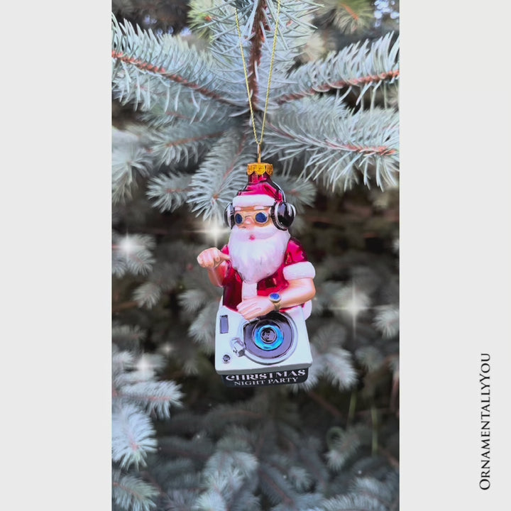 (Pre-Order) DJ Santa Spinning Christmas Party Glass Ornament, Headphones and Music Star Hipster Tree Decor