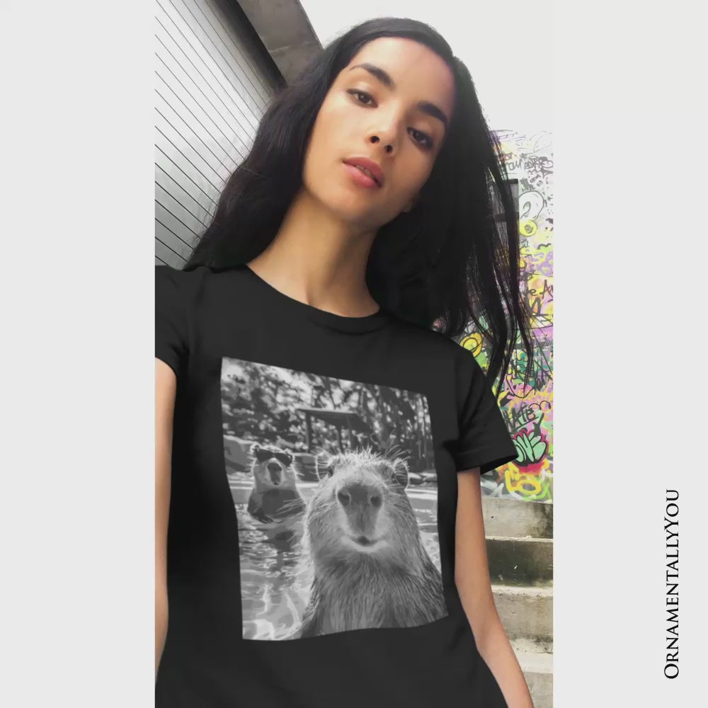 Capybara Selfie Funny T-Shirt, Meme Animal Photo Style Tee