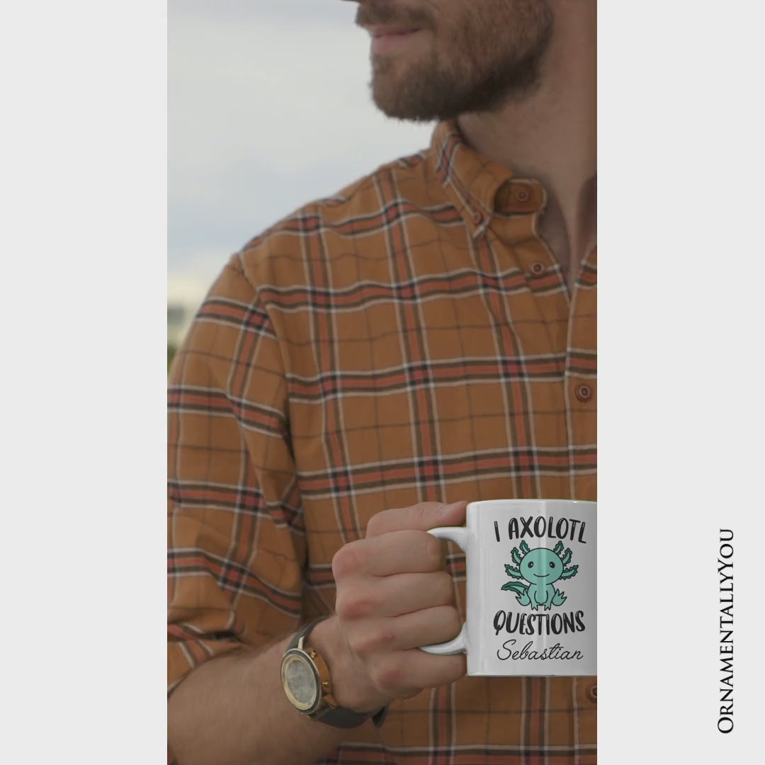 Cute Green Axolotl Personalized Mug, Salamander Animal Gift with Custom Name