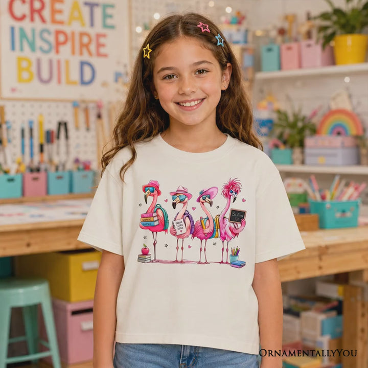 Kids Flamingo Back to School T-Shirt, Cute Tee With Tropical Birds for Youth