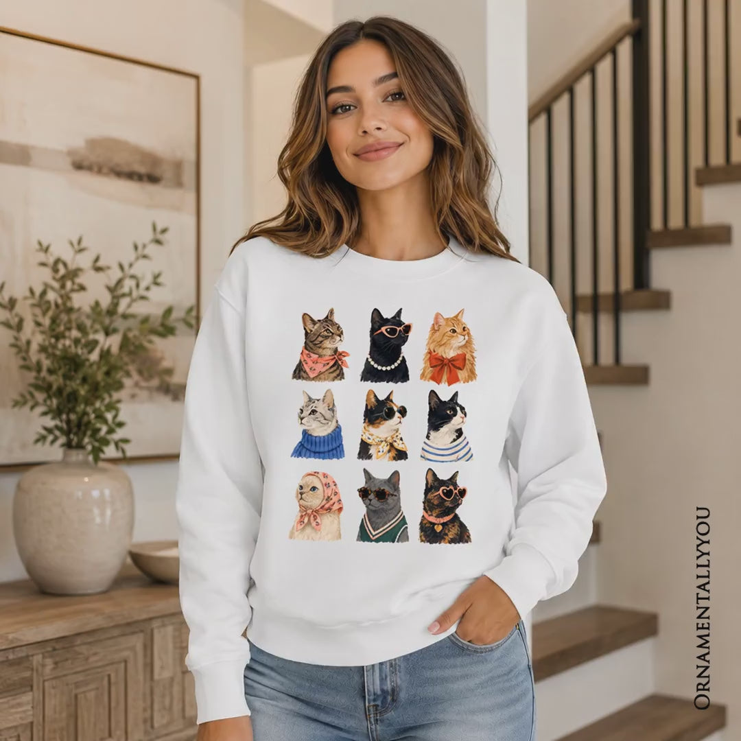 Colorful Cats Sweatshirt, Animals Breeds Summer Sweater