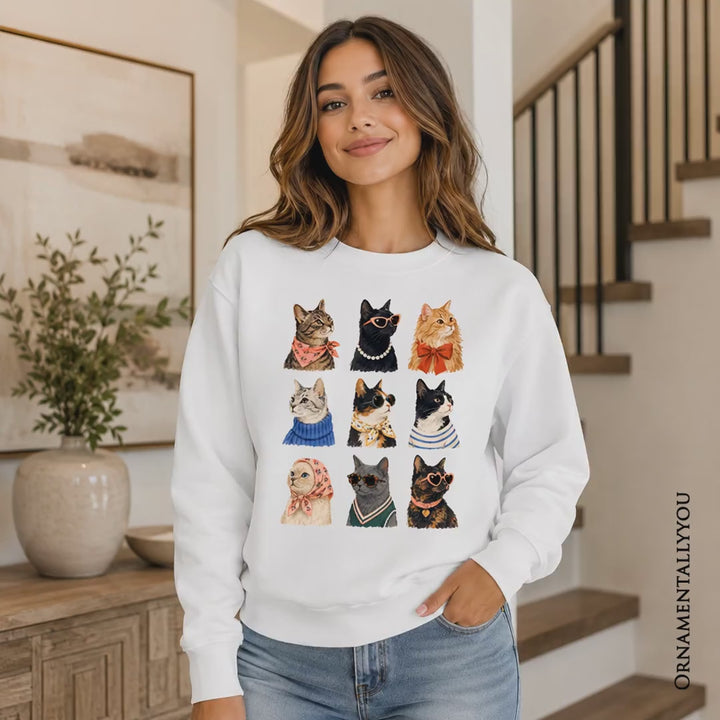 Colorful Cats Sweatshirt, Animals Breeds Summer Sweater