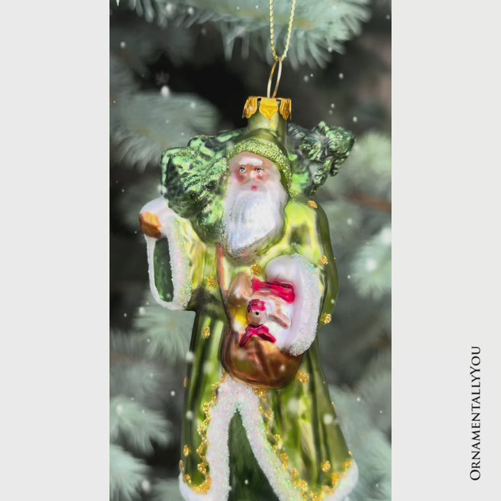 Spirit of the Forest Father Santa Victorian Glass Christmas Ornament