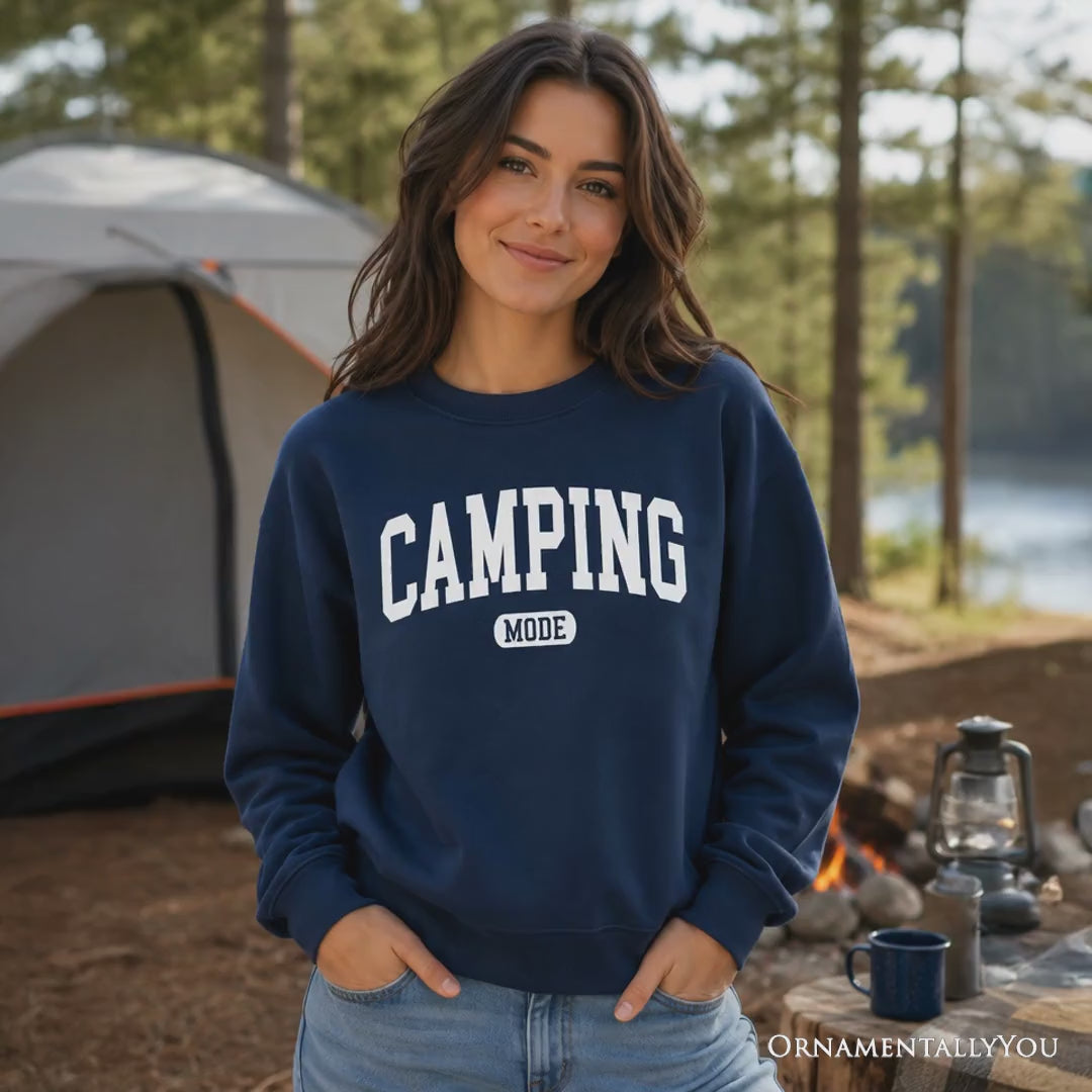 Camping Mode Varsity Sweatshirt, Minimalist Outdoors Sweater