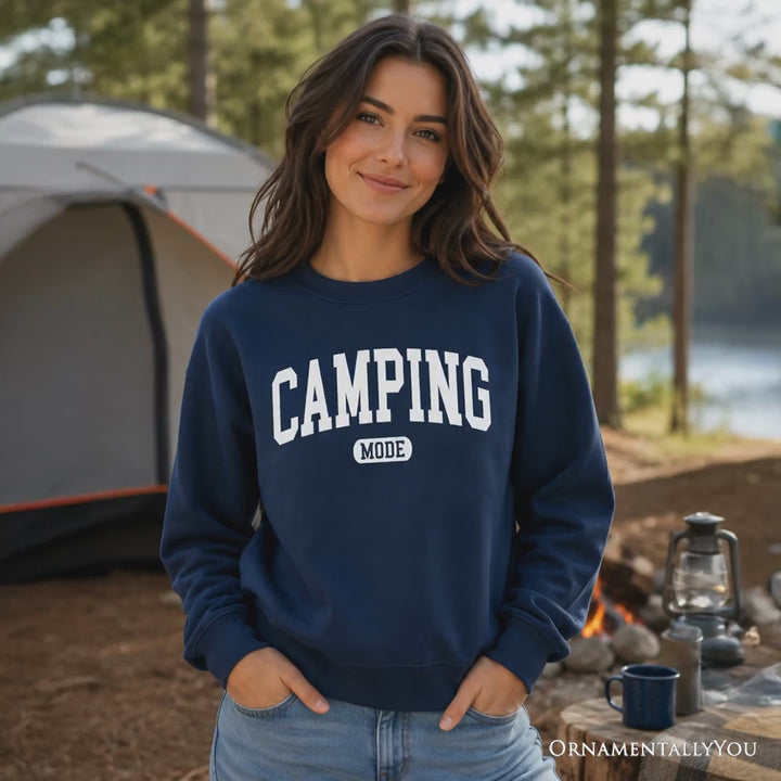 Camping Mode Varsity Sweatshirt, Minimalist Outdoors Sweater