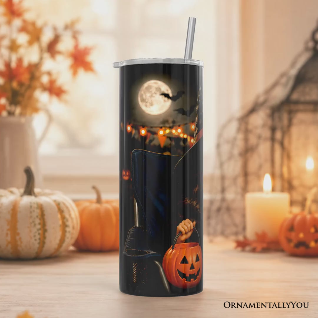 I'm Just Here For The Boos 20oz Personalized Tumbler With Lid and Stainless Steel Straw, Funny Doll Face Witch Gift Cup