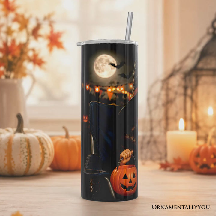 I'm Just Here For The Boos 20oz Personalized Tumbler With Lid and Stainless Steel Straw, Funny Doll Face Witch Gift Cup