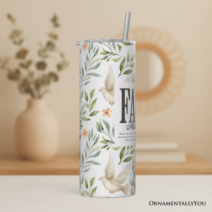 Faith Matthew 17:20 Christian 20oz Personalized Tumbler With Lid and Stainless Steel Straw, Bible Verse Inspirational Gift Cup