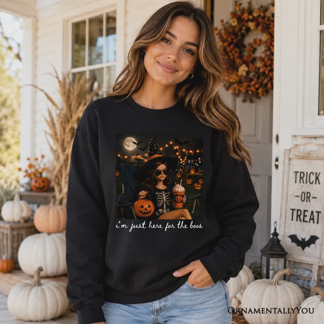 I'm Just Here for the Boos Witch Sweatshirt, Funny Halloween Party Sweater