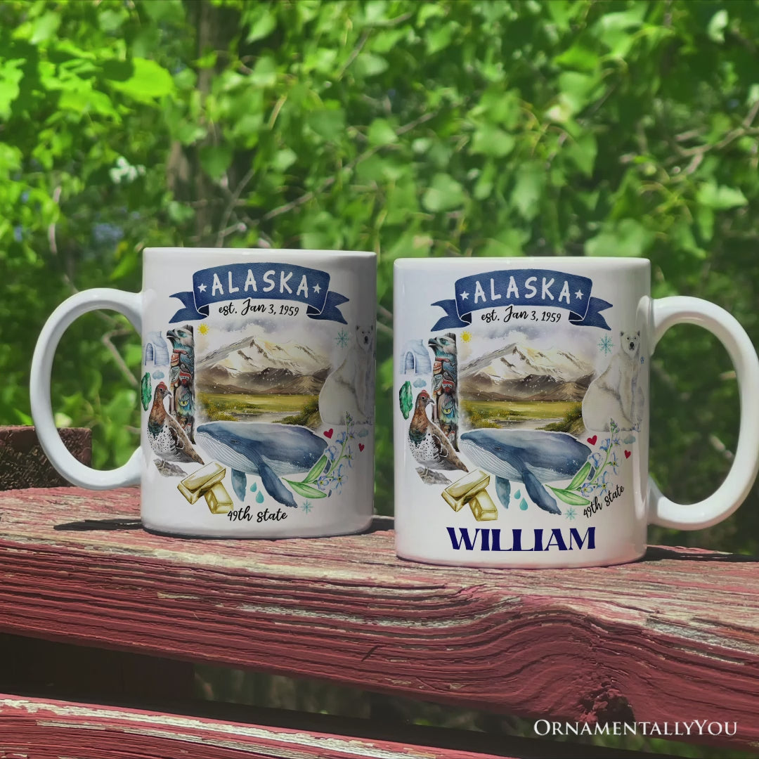 Artistic Alaska State Themes and Landmarks Personalized Mug With Custom Name