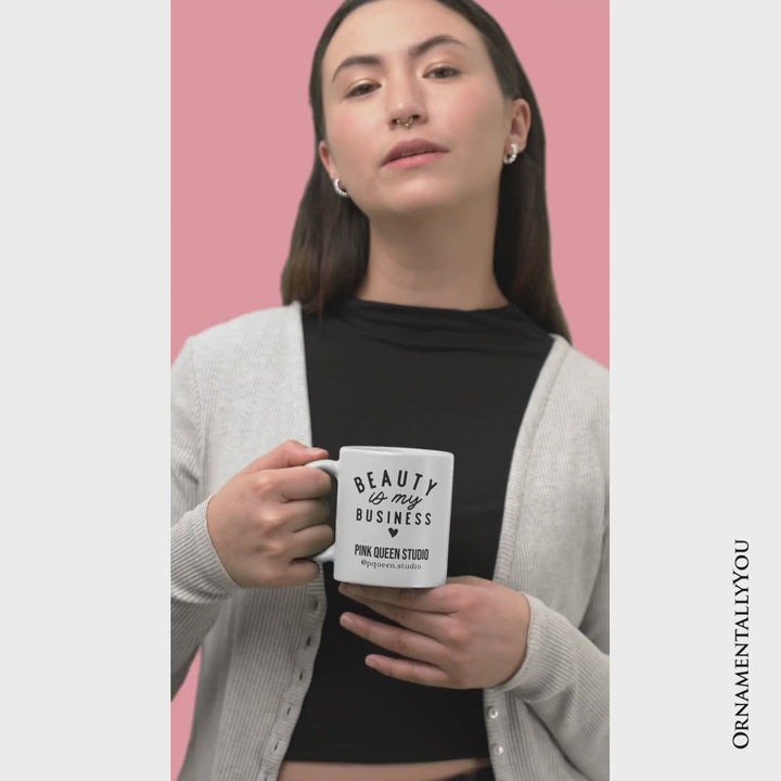 Beauty Is My Business Artist Personalized Mug, Minimalist Salon Gift with Custom Name