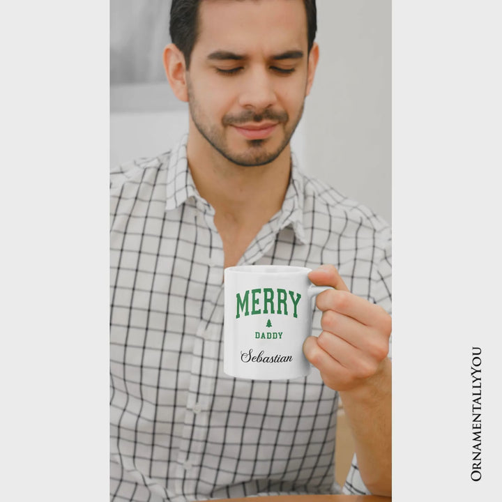 Merry Daddy Retro Christmas Personalized Mug, Matching Family Holiday Gift with Custom Name