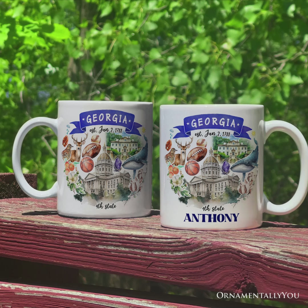 Artistic Georgia State Themes and Landmarks Personalized Mug With Custom Name