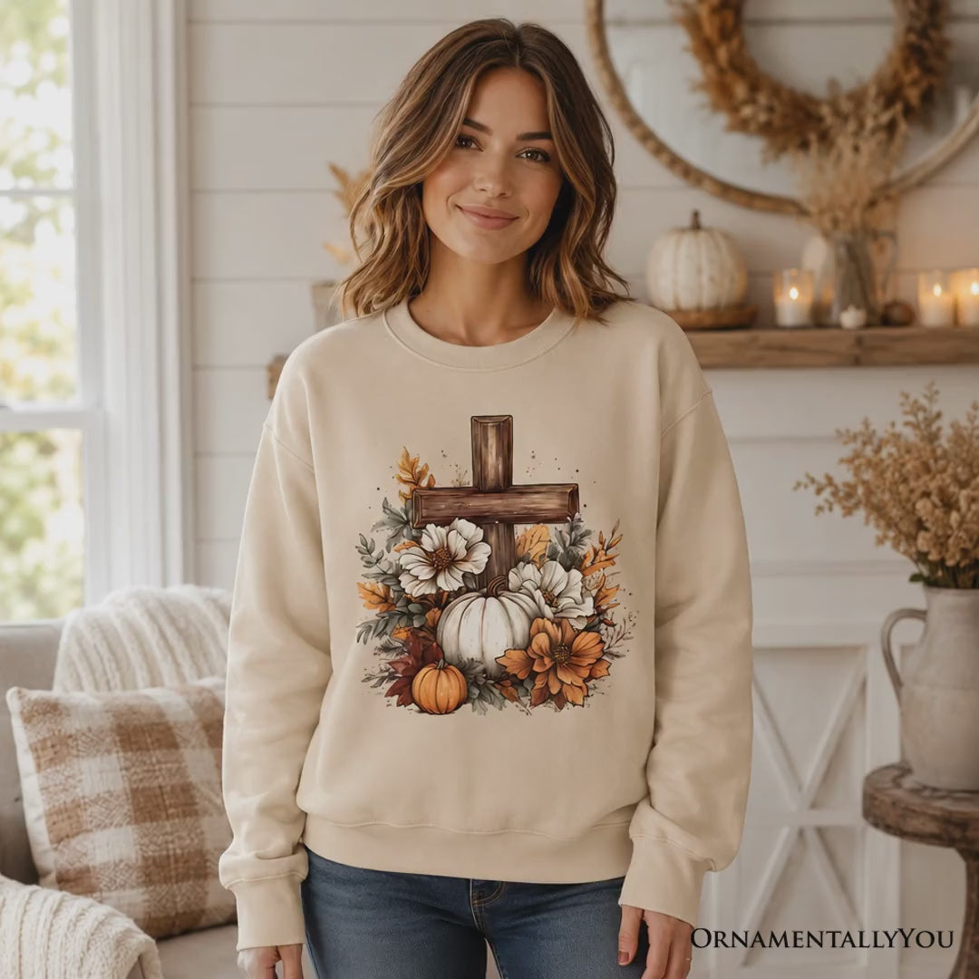 Christian Floral Pumpkin Cross Sweatshirt, Boho Religious Fall Sweater