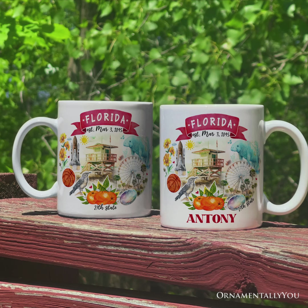 Artistic Florida State Themes and Landmarks Personalized Mug With Custom Name