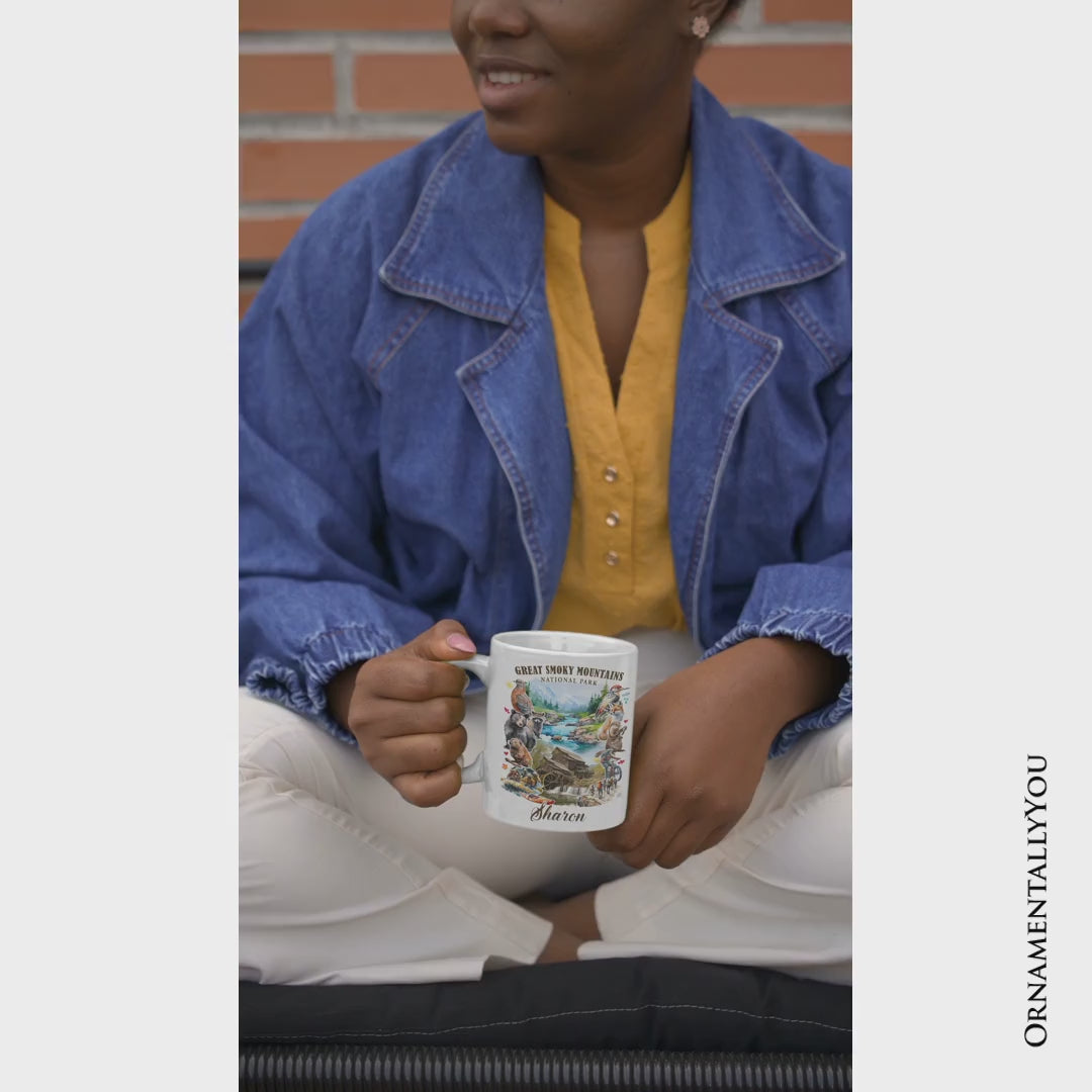 Unique Great Smoky Mountains Handcrafted Nature Personalized Mug, Tennessee and North Carolina National Park Gift with Custom Name