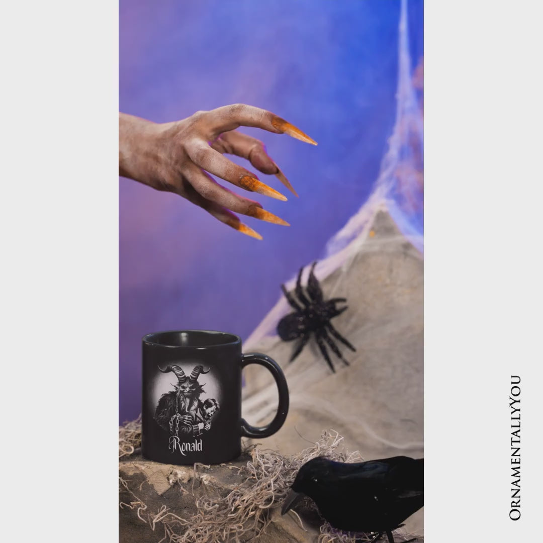 Krampus Spooky Portrait Personalized Mug Horror Villain Theme Halloween Gift with Custom Name
