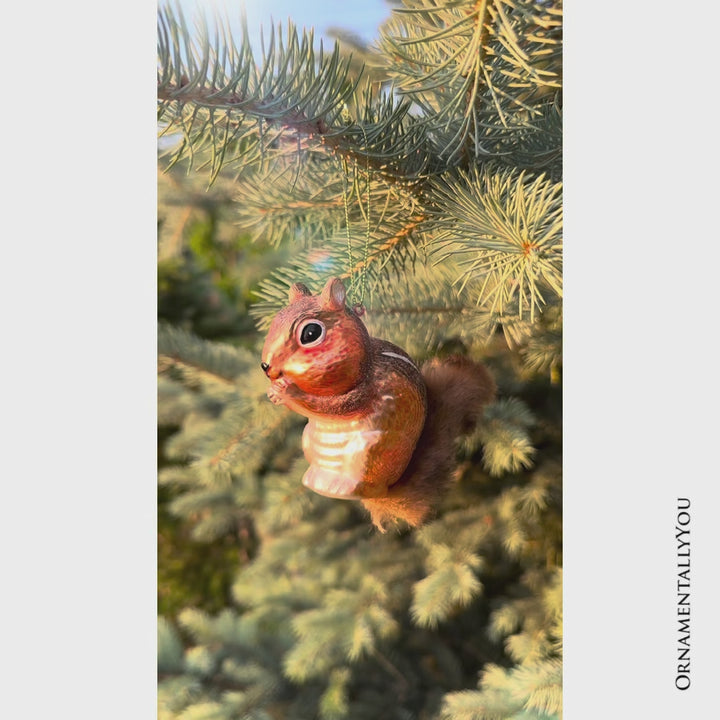 Chipmunk Glass Christmas Tree Ornament