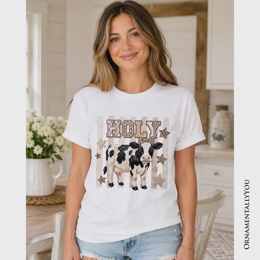 Holy Cow Coquette T-Shirt, Leopard Bow Farm Animal Tee