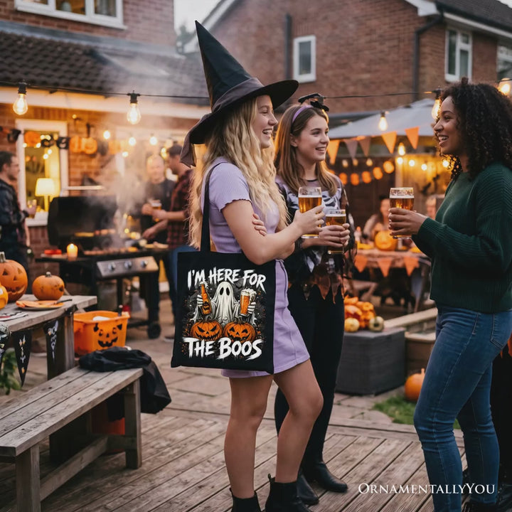 I’m Here for the Boos Ghost Tote Bag, Funny Halloween Beer Pumpkin Gift Shopper