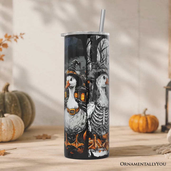 Halloween Goose in Costume 20oz Personalized Tumbler With Lid and Stainless Steel Straw, Birder Spooky Fall Gift Cup