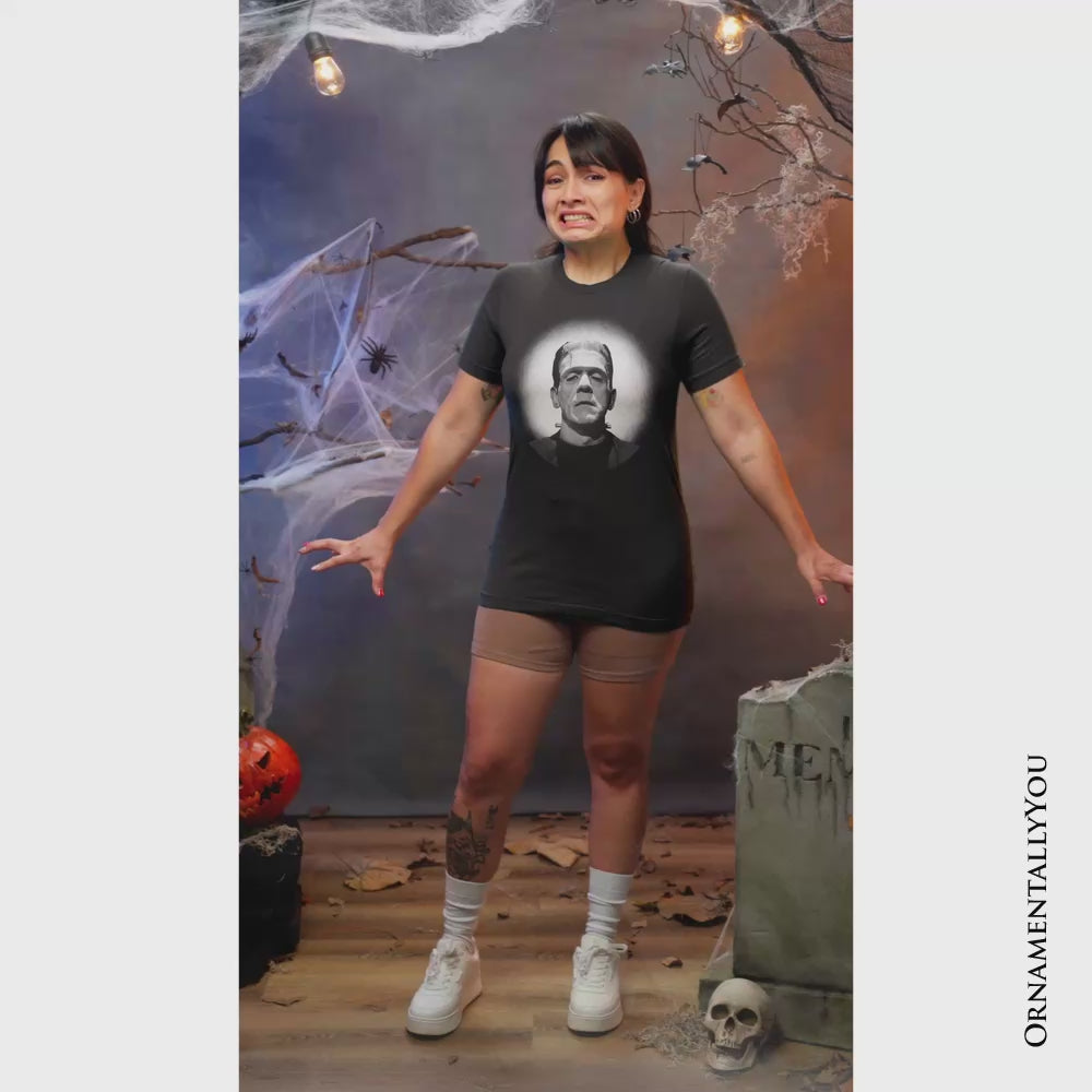 Frankenstein Spooky Portrait T-Shirt, Horror Villain Theme Halloween Tee