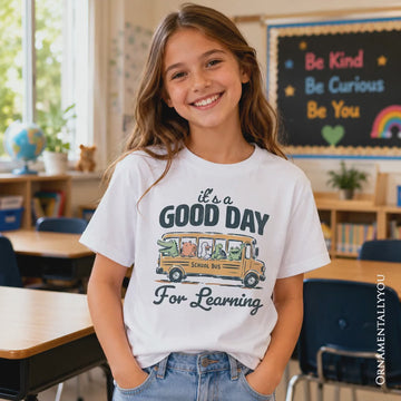 Kids Vintage Good Day for Learning School Bus T-Shirt, Back to School Youth Tee for Student