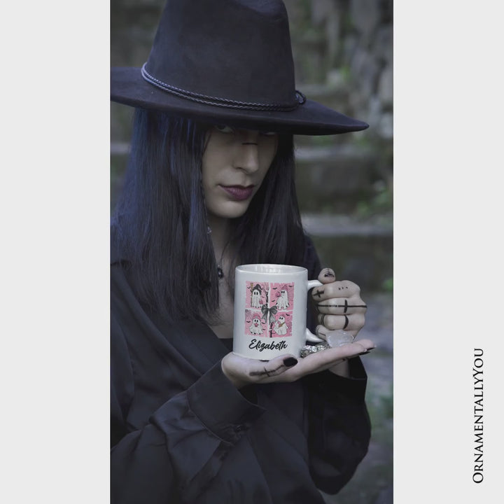 Pink Halloween Ghost Personalized Mug, Coquette Spooky Season Gift with Custom Name for Girly Aesthetic