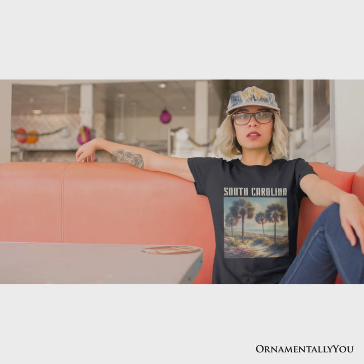 Serene South Carolina State Palmetto Beach Scene T-Shirt, Coastal Tee and Tropical Keepsake Souvenir