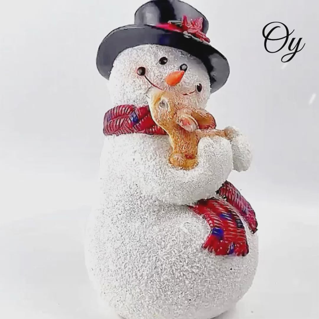 Enchanting Snowman and Fawn Home Holiday Decoration, 8" Tall Winter Woodland Deer Figurine