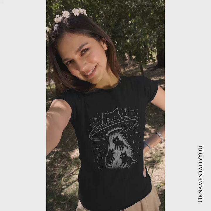 Alien Cat Abduction T-Shirt, Funny UFO Space Cats Cosmic Tee