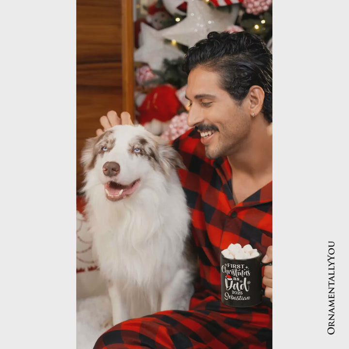 First Christmas as Dad 2025 Christmas Personalized Mug, Matching Family Holiday Gift with Custom Name